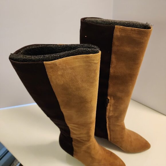 Jean-Michel Cazabat Two-Tone Light & Dark Brown Suede Wedge Boots - Picture 9 of 9